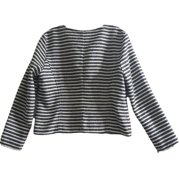 Ruby Rd Jacket Blazer Top Womens Size 10 Blue White Striped Fringed Pocket - Picture 2 of 12